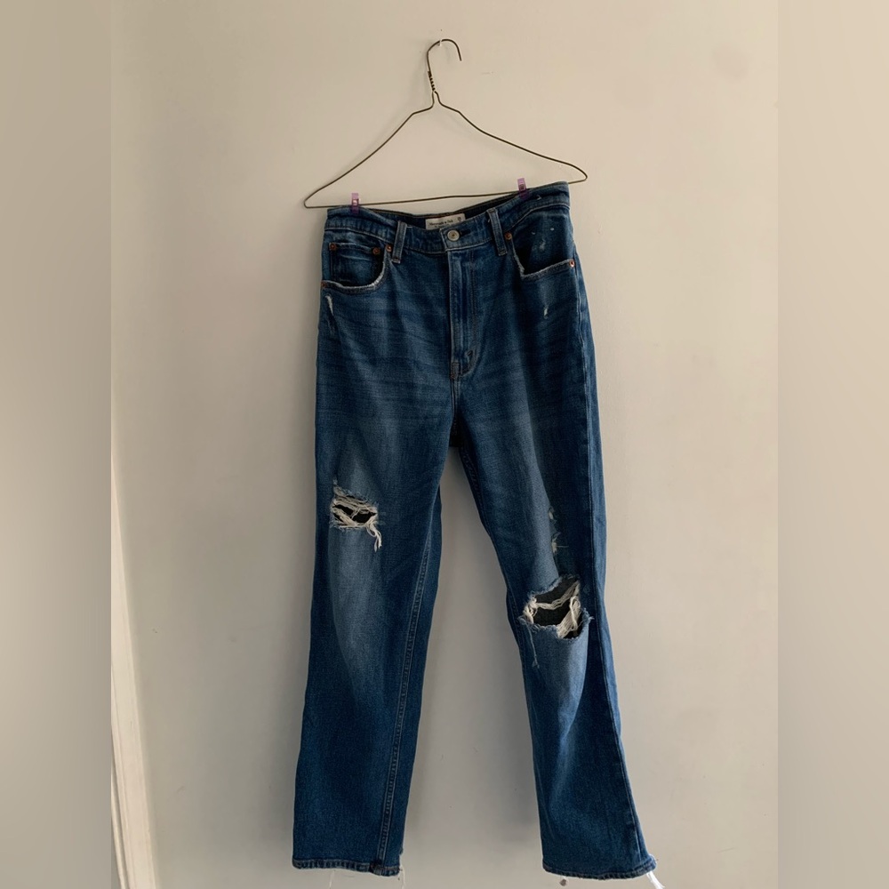 Abercrombie & Fitch High-Rise Distressed Blue Jeans
